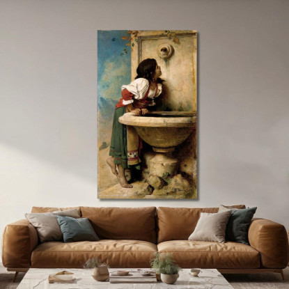 Ragazza Romana Alla Fontana Léon Bonnat lbn35 quadro stampato su tela