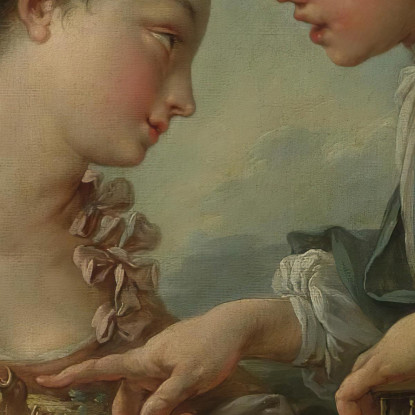 Una Mujer Joven Y Un Joven Colocando Pájaros Jóvenes En Una Jaula The Bird Nesters François Boucher cuadro en lienzo