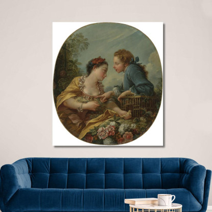 Une Jeune Femme Et Des Jeunes Plaçant Des Jeunes Oiseaux Dans Une Cage, Les Nids D'Oiseaux François Boucher tableau impression s