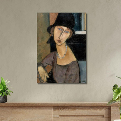 Jeanne Hébuterne Con Cappello E Collana Amedeo Modigliani amd22 quadro stampato su tela