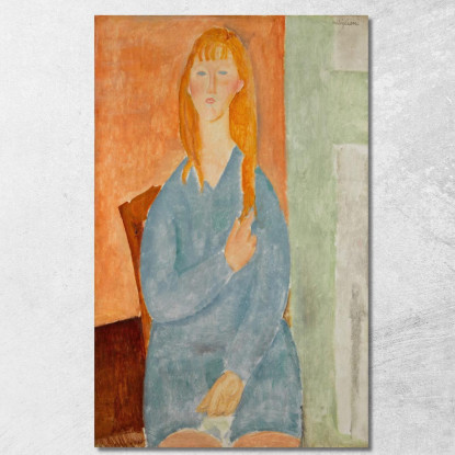 Giovane Ragazza Seduta Con I Capelli Sciolti Giovane Ragazza In Blu Amedeo Modigliani amd27 quadro stampato su tela