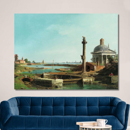 Una Serratura Una Colonna E Una Chiesa Accanto A Una Laguna Canaletto cnl2 quadro stampato su tela