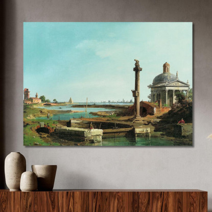 Una Serratura Una Colonna E Una Chiesa Accanto A Una Laguna Canaletto cnl2 quadro stampato su tela