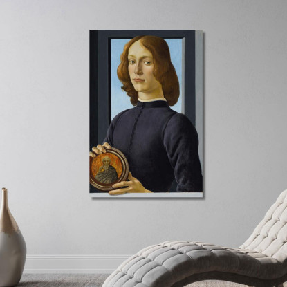 Ritratto Di Giovane Uomo Con In Mano Un Tondo Sandro Botticelli sbt26 quadro stampato su tela