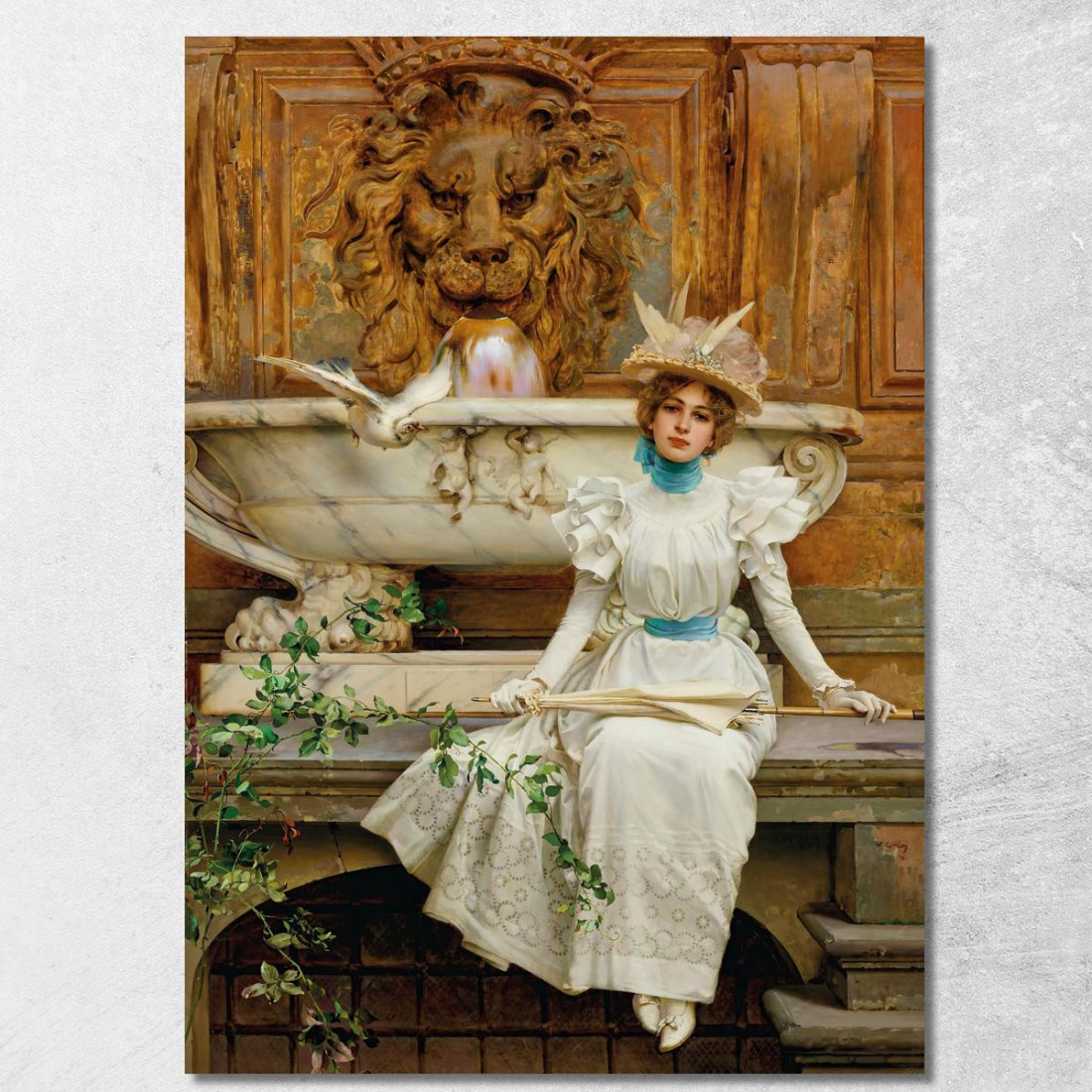 Alla Fontana Le Due Colombe Vittorio Matteo Corcos vmc3 quadro stampato su tela Alla Fontana Le Due Colombe Vittorio Matteo Corcos vmc3 quadro stampato su tela