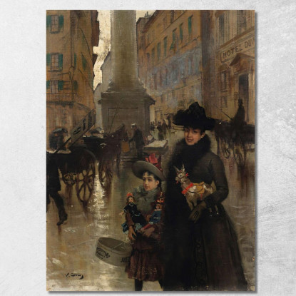 Piazza Santa Trinità Florence Vittorio Matteo Corcos vmc20 quadro stampato su tela