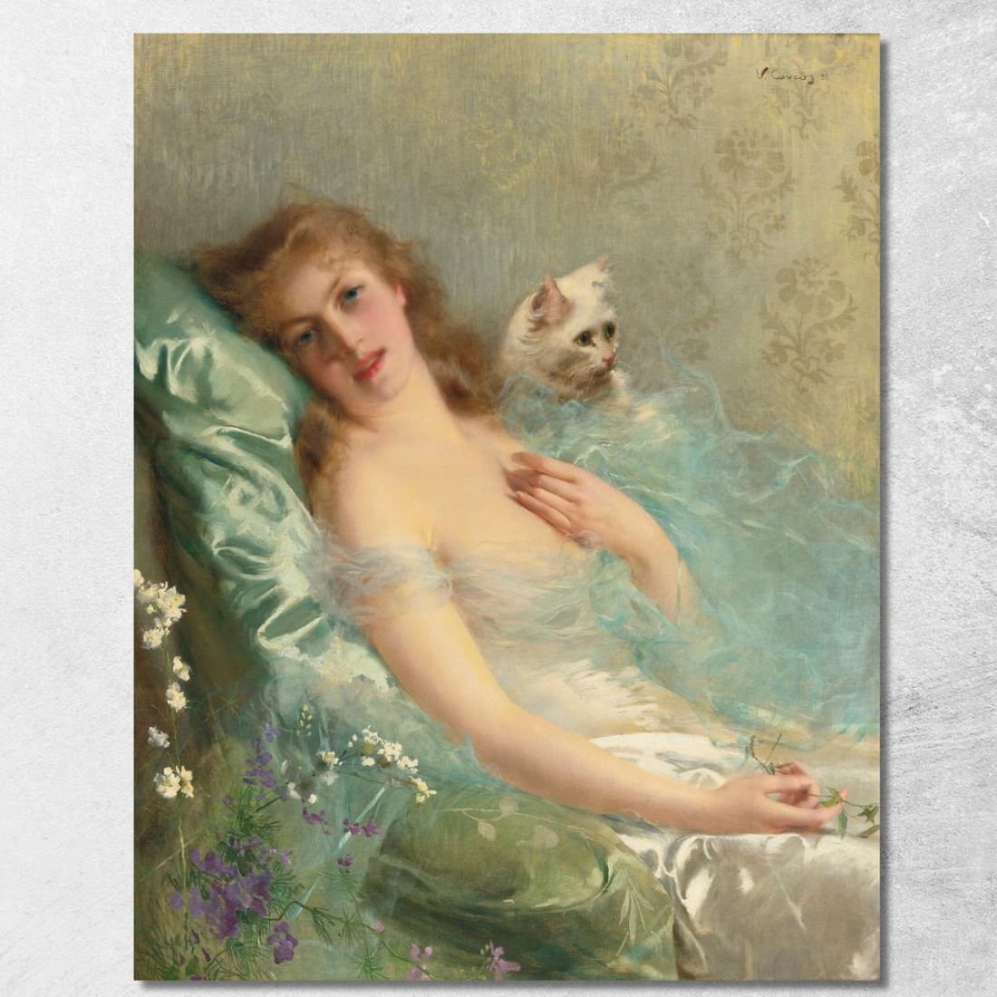 Il Gatto Bianco Vittorio Matteo Corcos vmc35 quadro stampato su tela Il Gatto Bianco Vittorio Matteo Corcos vmc35 quadro stampato su tela