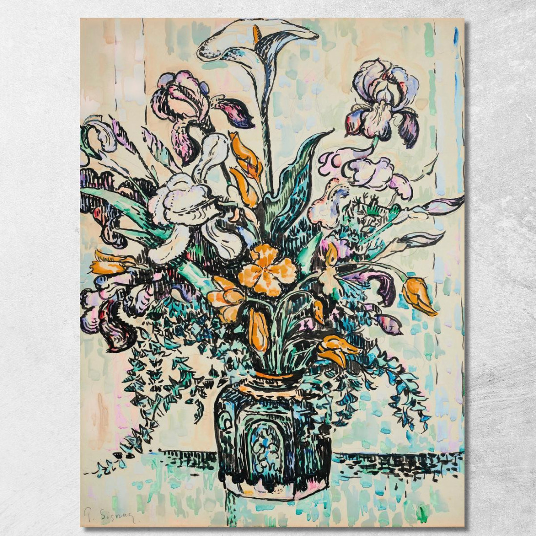 Bouquet Di Tulipani Iris Arum In Un Vaso Di André Metthey Paul Signac psn15 quadro stampato su tela Bouquet Di Tulipani Iris Arum In Un Vaso Di André Metthey Paul Signac psn15 quadro stampato su tela