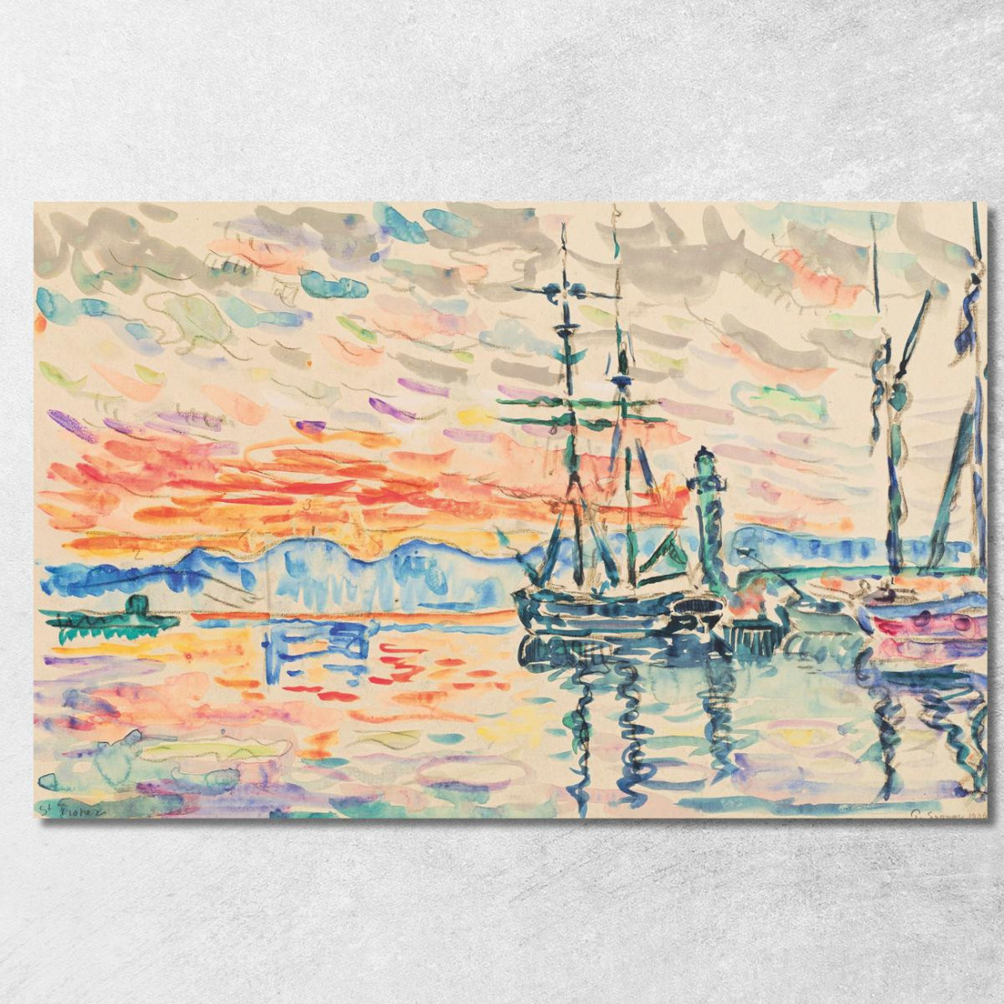 Saint-Tropez Il Porto Al Tramonto Paul Signac psn99 quadro stampato su tela Saint-Tropez Il Porto Al Tramonto Paul Signac psn99 quadro stampato su tela