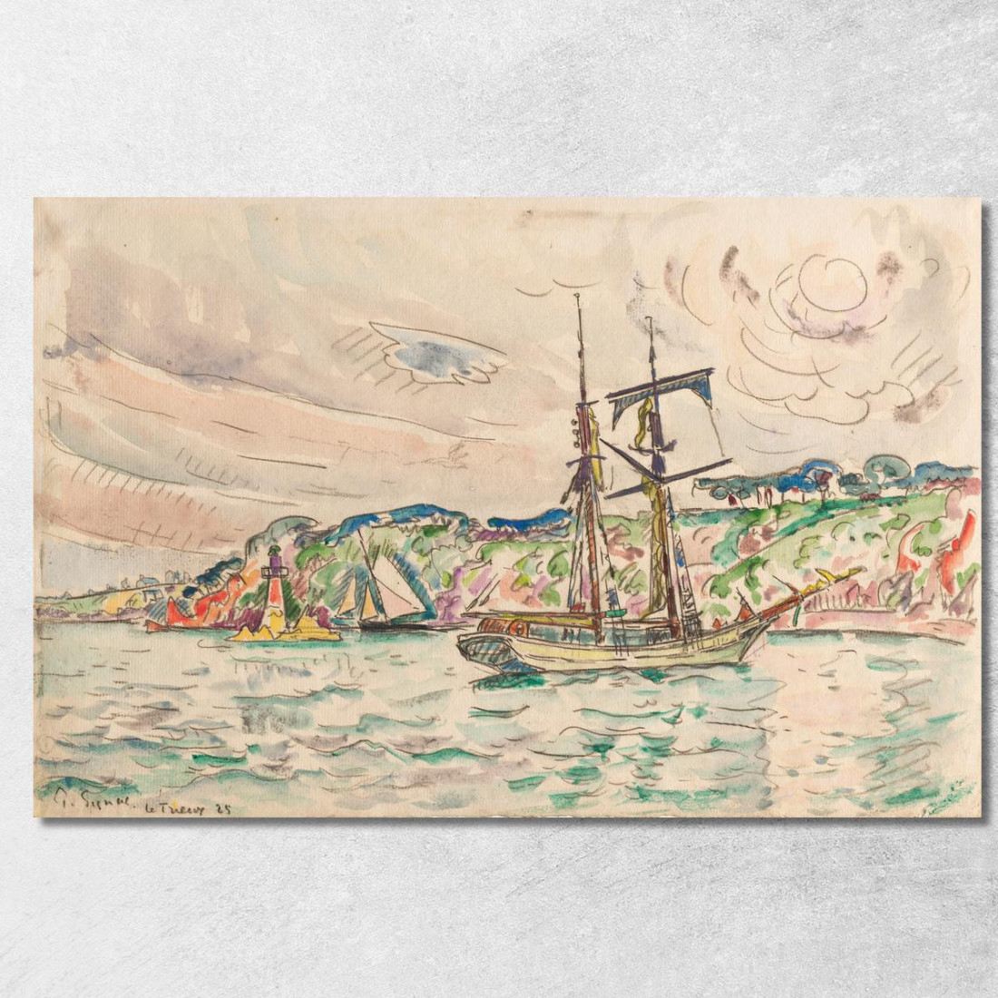 Navi Vicino Al Fiume Trieux Paul Signac psn105 quadro stampato su tela Navi Vicino Al Fiume Trieux Paul Signac psn105 quadro stampato su tela
