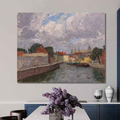 Un Canale Con Barche Prima Di Una Città Alfred Zoff azf1 quadro stampato su tela