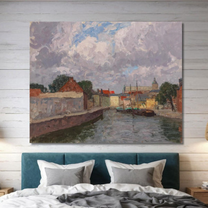 Un Canale Con Barche Prima Di Una Città Alfred Zoff azf1 quadro stampato su tela