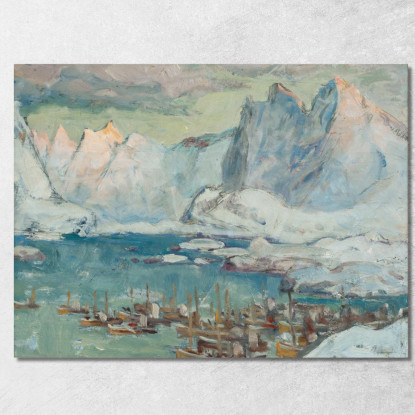 Il Porto Di Svolvaer Nel Pieno Della Stagione Della Pesca. Studio Da Lofoten Anna Boberg abb43 quadro stampato su tela