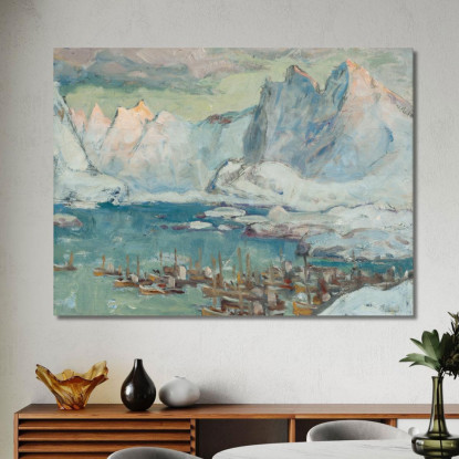 Il Porto Di Svolvaer Nel Pieno Della Stagione Della Pesca. Studio Da Lofoten Anna Boberg abb43 quadro stampato su tela