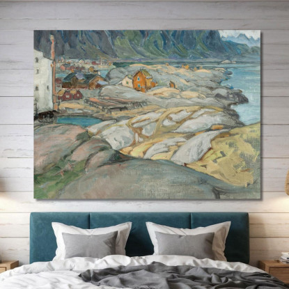 Il Villaggio Ai Piedi Della Montagna. Studio Da Lofoten Anna Boberg abb49 quadro stampato su tela