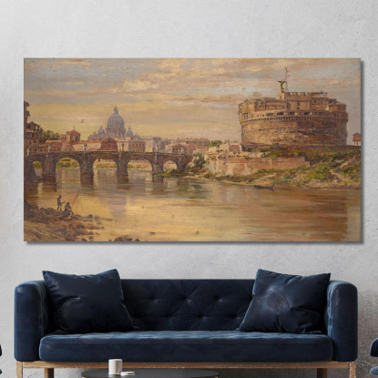 Una Vista Del Tevere Con Castel Sant'Angelo E San Pietro Antonietta Brandeis abn5 quadro stampato su tela