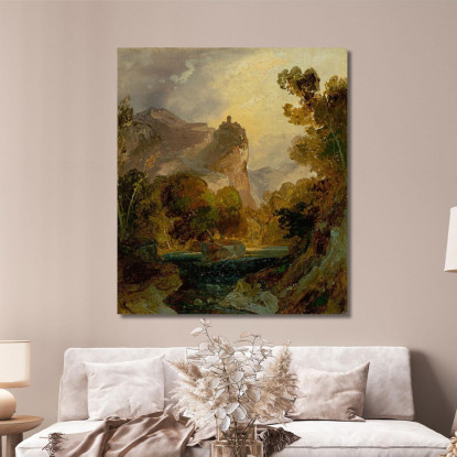 Veduta Di Una Valle Fluviale In Montagna Con Un Castello Su Un'Alta Roccia Carl Blechen cbc20 quadro stampato su tela