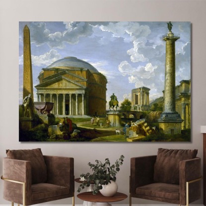 Vista Fantasy Con Il Pantheon E Altri Monumenti Dell'Antica Roma Giovanni Paolo Pannini gpp6 quadro stampato su tela