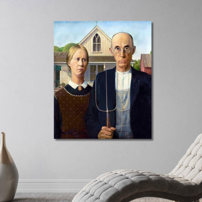 Gotico Americano Grant Wood gwo1 quadro stampato su tela