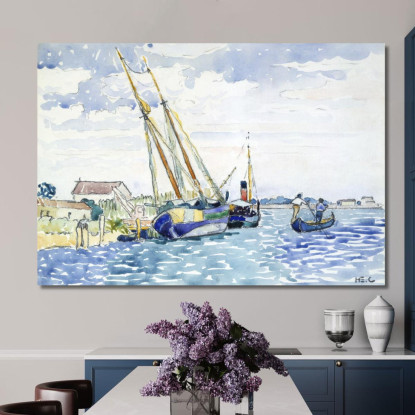 Barche Con Scena Marina Vicino A Venezia Henri Edmond Cross hec11 quadro stampato su tela