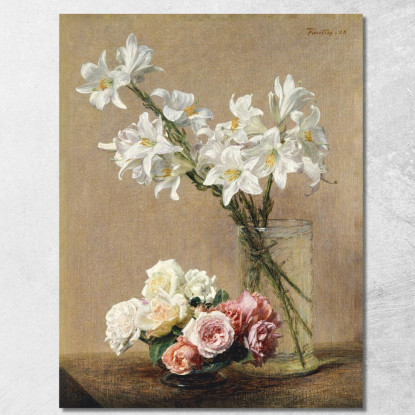 Rose E Gigli Henri Fantin-Latou hfl12 quadro stampato su tela