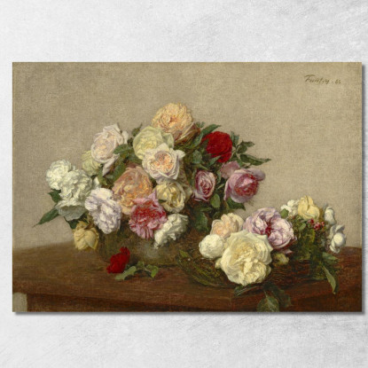 Rose In Una Ciotola E Piatto Henri Fantin-Latou hfl14 quadro stampato su tela