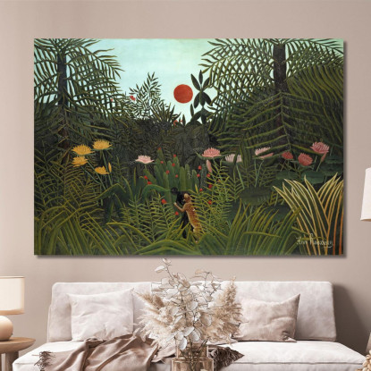 Giungla Con Tramonto Henri Rousseau hrs8 quadro stampato su tela