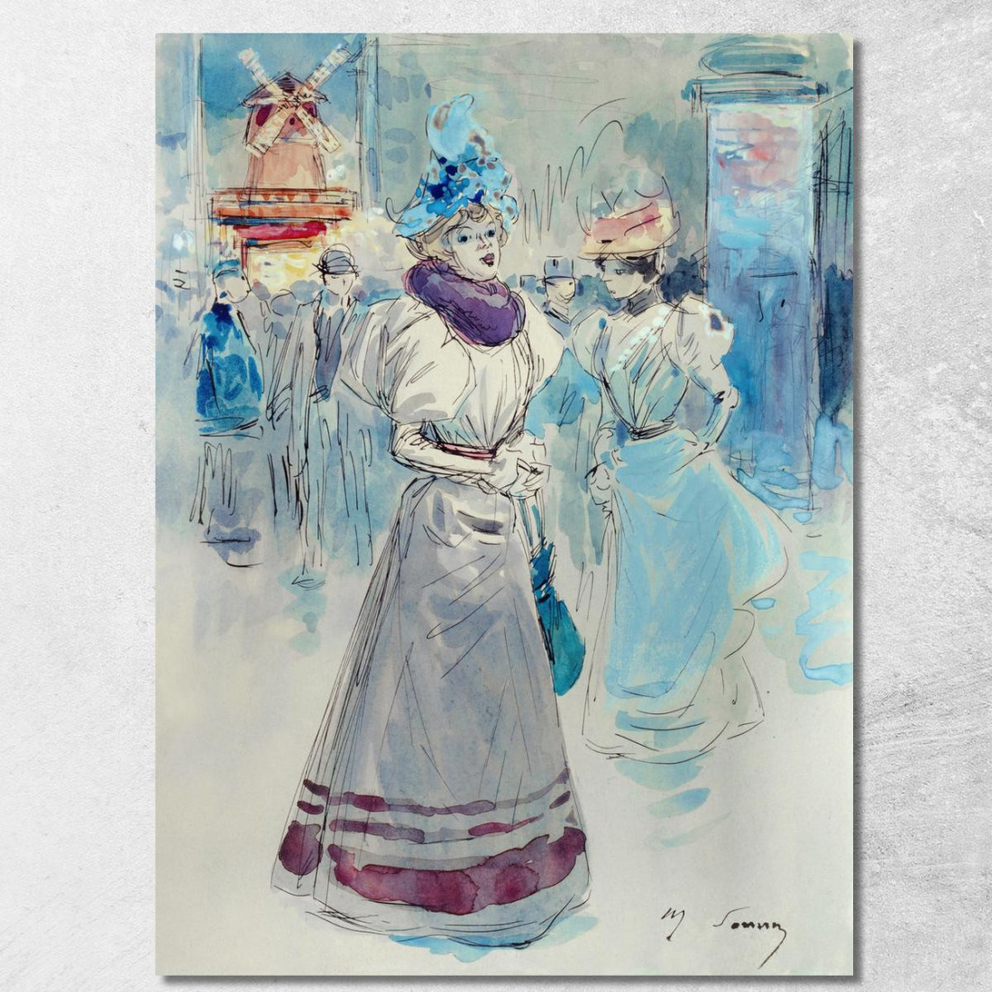 Elegante Con Un Cappello Blu Davanti Al Moulin Rouge Place Blanche 18° Arrondissement Henry Somm hmm5 quadro stampato su tela Elegante Con Un Cappello Blu Davanti Al Moulin Rouge Place Blanche 18° Arrondissement Henry Somm hmm5 quadro stampato su tela