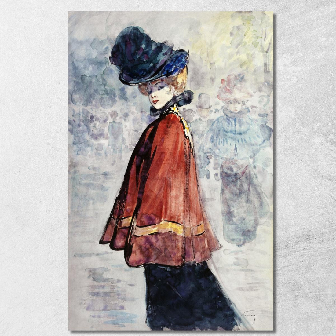 Elegante Con Mantello Rosso Henry Somm hmm8 quadro stampato su tela Elegante Con Mantello Rosso Henry Somm hmm8 quadro stampato su tela