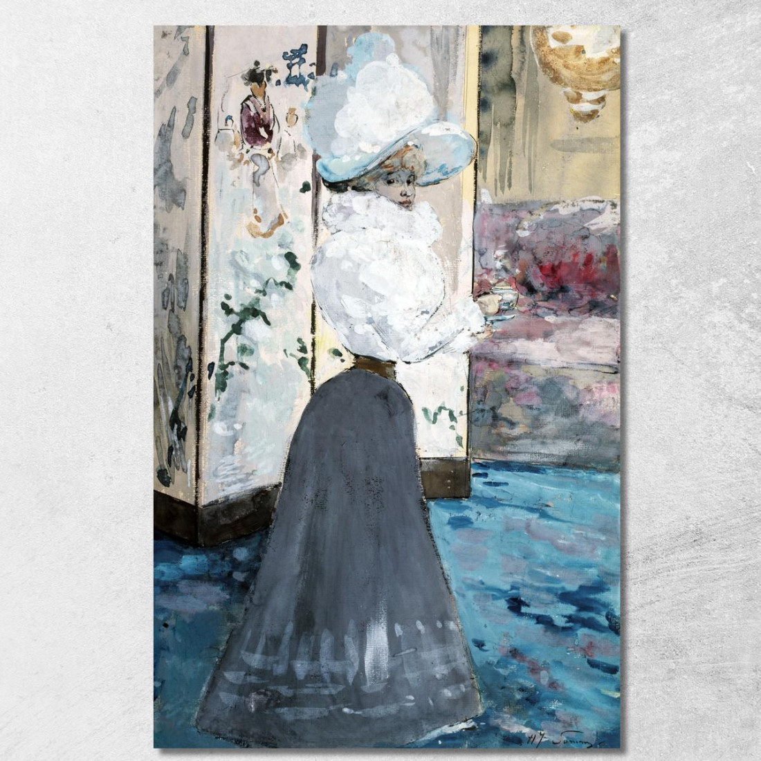 Donna Che Tiene Una Tazza Davanti A Un Giapponese Henry Somm hmm17 quadro stampato su tela Donna Che Tiene Una Tazza Davanti A Un Giapponese Henry Somm hmm17 quadro stampato su tela