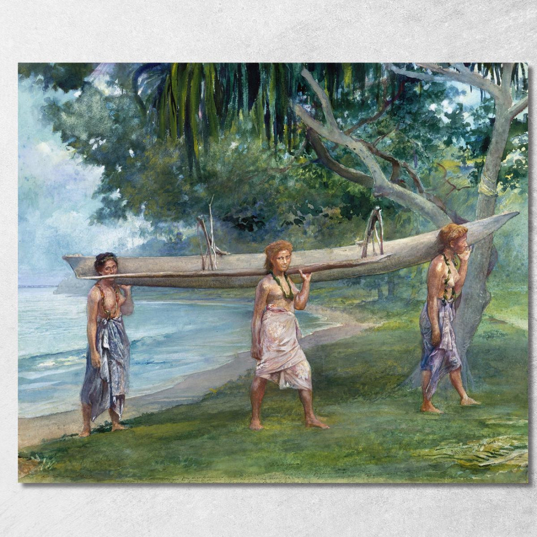 Ragazze Che Trasportano Una Canoa-Vaiala A Samoa John La Farge jlf13 quadro stampato su tela