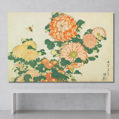 Crisantemi E Tafani katsushika hokusai khk10 quadro stampato su tela