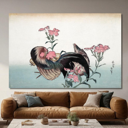 Gallo E Fiore katsushika hokusai khk11 quadro stampato su tela