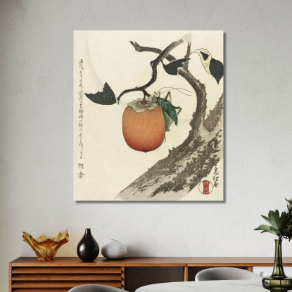 Frutta Del Cachi Con La Cavalletta katsushika hokusai khk28 quadro stampato su tela