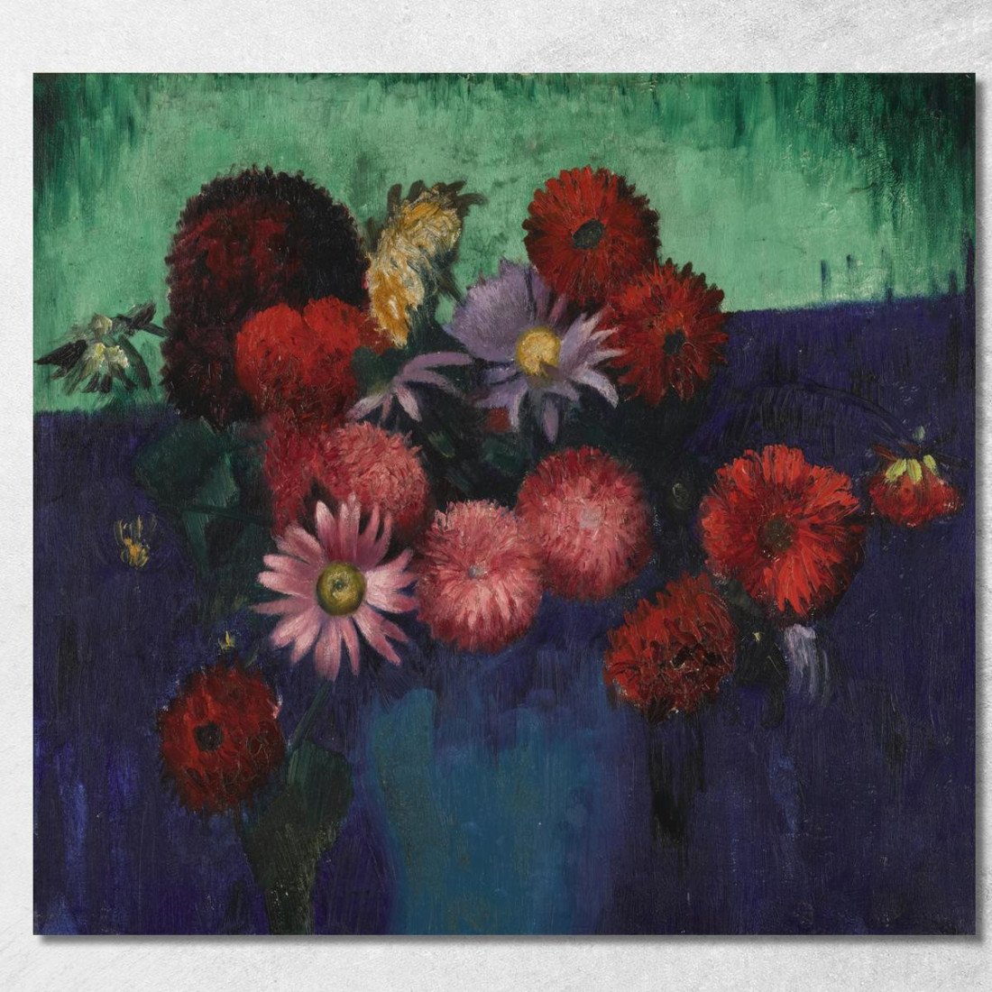 Natura Morta Con Dalie E Margherite In Un Vaso Blu Mark Gertler mgr26 quadro stampato su tela Natura Morta Con Dalie E Margherite In Un Vaso Blu Mark Gertler mgr26 quadro stampato su tela