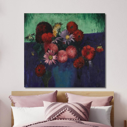 Natura Morta Con Dalie E Margherite In Un Vaso Blu Mark Gertler mgr26 quadro stampato su tela