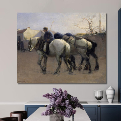 Strada Del Villaggio Francese Con I Cavalli Nils Kreuger nkr18 quadro stampato su tela