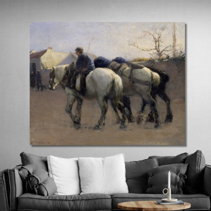 Strada Del Villaggio Francese Con I Cavalli Nils Kreuger nkr18 quadro stampato su tela