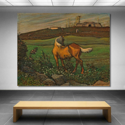 Cavallo Giallo Nils Kreuger nkr61 quadro stampato su tela