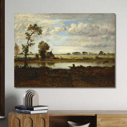 Paesaggio Con Barcaiolo Théodore Rousseau trs18 quadro stampato su tela