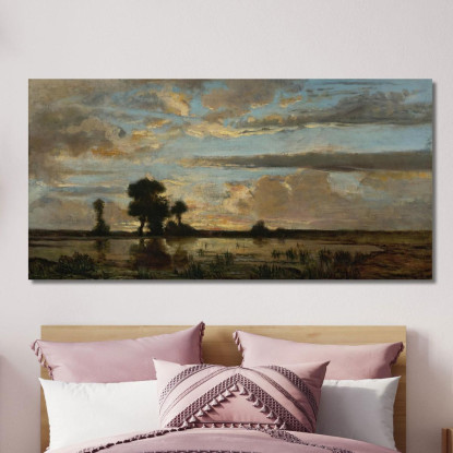 Sole Al Tramonto Théodore Rousseau trs32 quadro stampato su tela