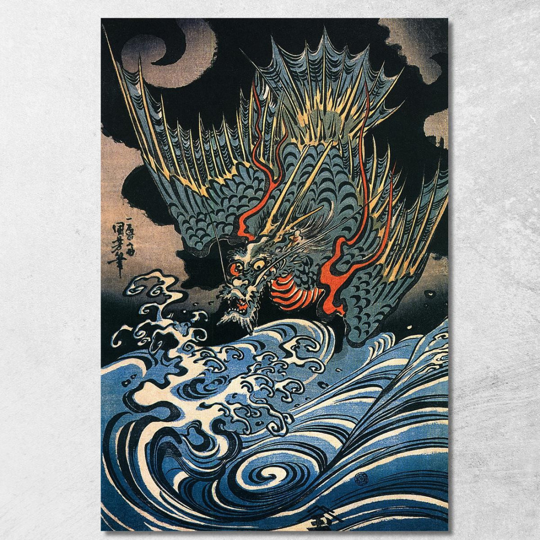 Drago Che Vola Sopra Onde Turbolente Utagawa Kuniyoshi ukn8 quadro stampato su tela Drago Che Vola Sopra Onde Turbolente Utagawa Kuniyoshi ukn8 quadro stampato su tela
