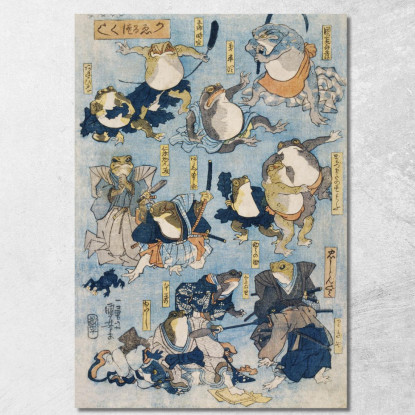 Famosi Eroi Del Teatro Kabuki Interpretati Utagawa Kuniyoshi ukn9 quadro stampato su tela