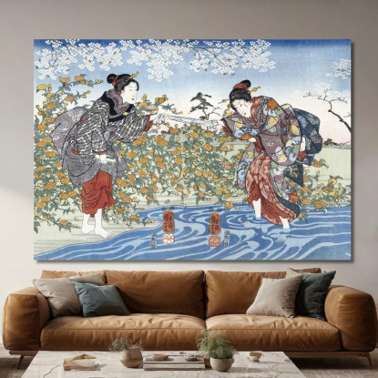 Ragazze Giapponesi Di Ide Tama River Utagawa Kuniyoshi ukn15 quadro stampato su tela