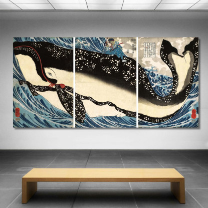 Miyamoto No Musashi Attacca La Balena Gigante Utagawa Kuniyoshi ukn24 quadro stampato su tela