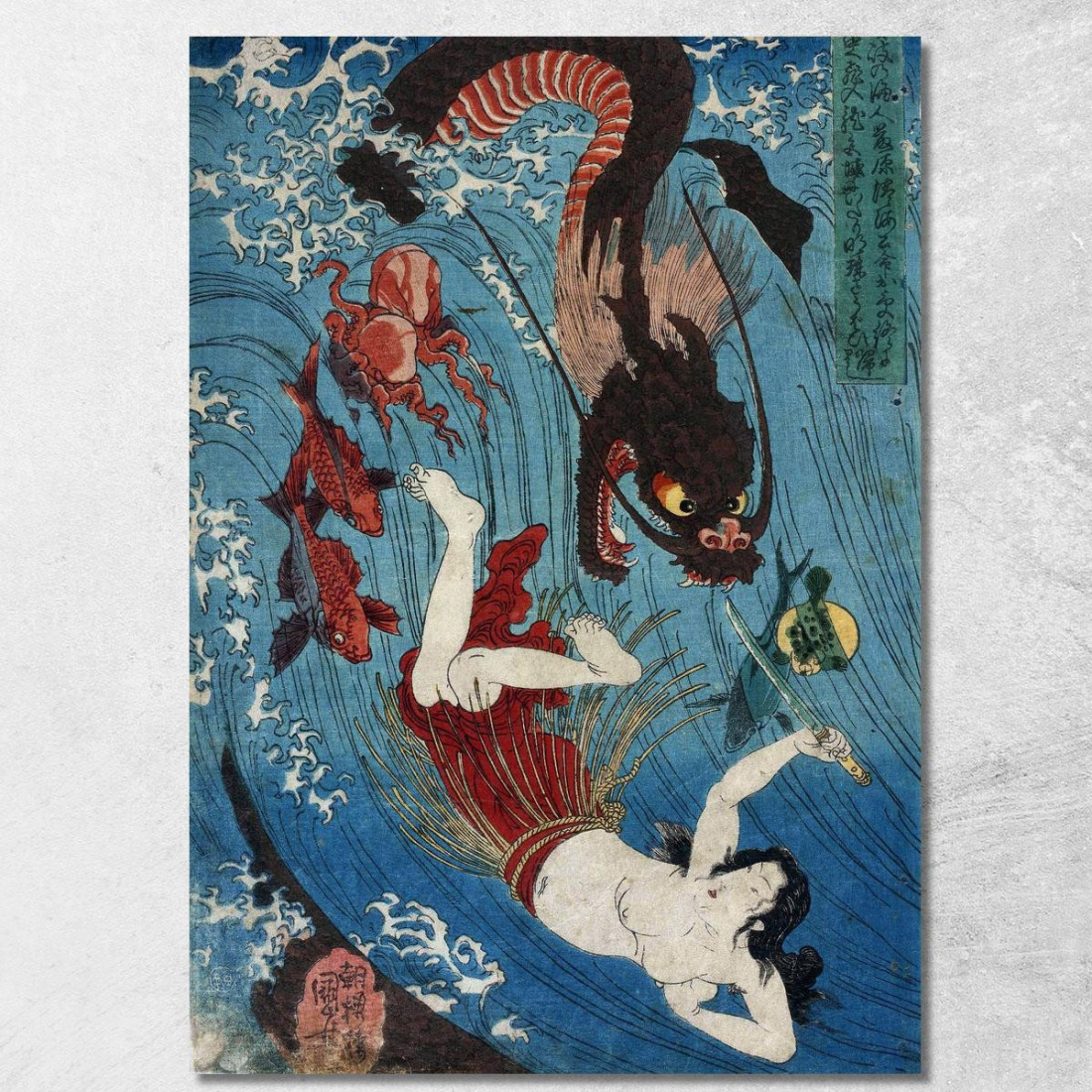 Tamatori In Fuga Dal Re Drago Utagawa Kuniyoshi ukn40 quadro stampato su tela Tamatori In Fuga Dal Re Drago Utagawa Kuniyoshi ukn40 quadro stampato su tela