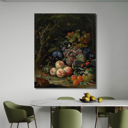 Natura Morta Olandese Con Frutta Fogliame E Insetti Abraham Mignon amn1 quadro stampato su tela