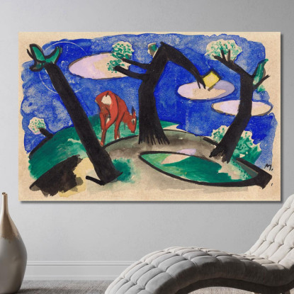 Paesaggio Con Un Animale Rosso Franz Marc fmr29 quadro stampato su tela