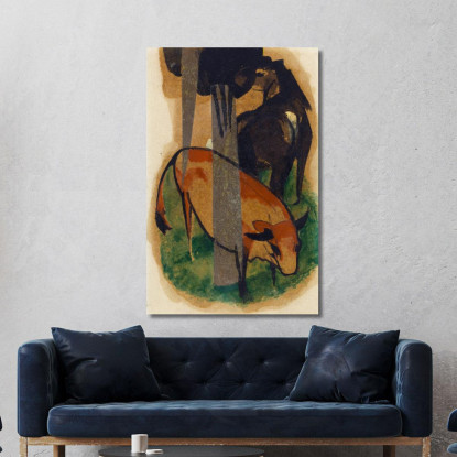 Cavallo Rosso E Bestiame Giallo Cavallo Nero-Marrone E Bestiame Giallo Franz Marc fmr40 quadro stampato su tela