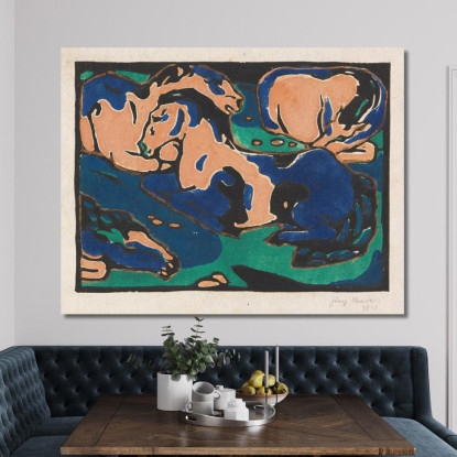 Cavalli A Riposo Franz Marc fmr42 quadro stampato su tela